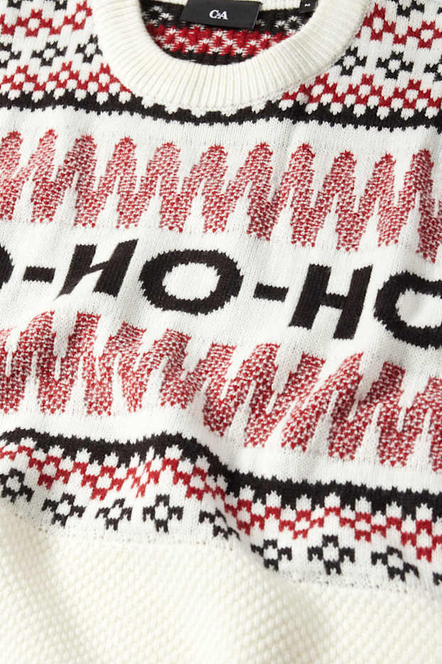 Bărbați - Pulover cu motive de Crăciun - HoHoHo - cu model - alb-crem