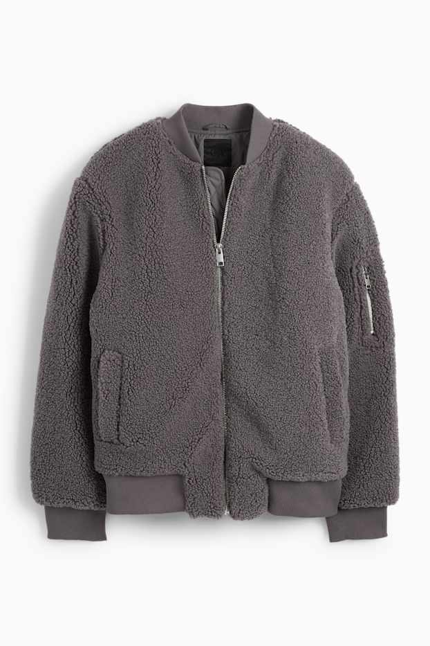 Herren - Teddy-Bomberjacke - dunkelgrau