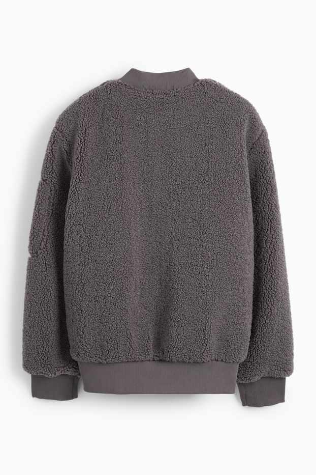 Herren - Teddy-Bomberjacke - dunkelgrau