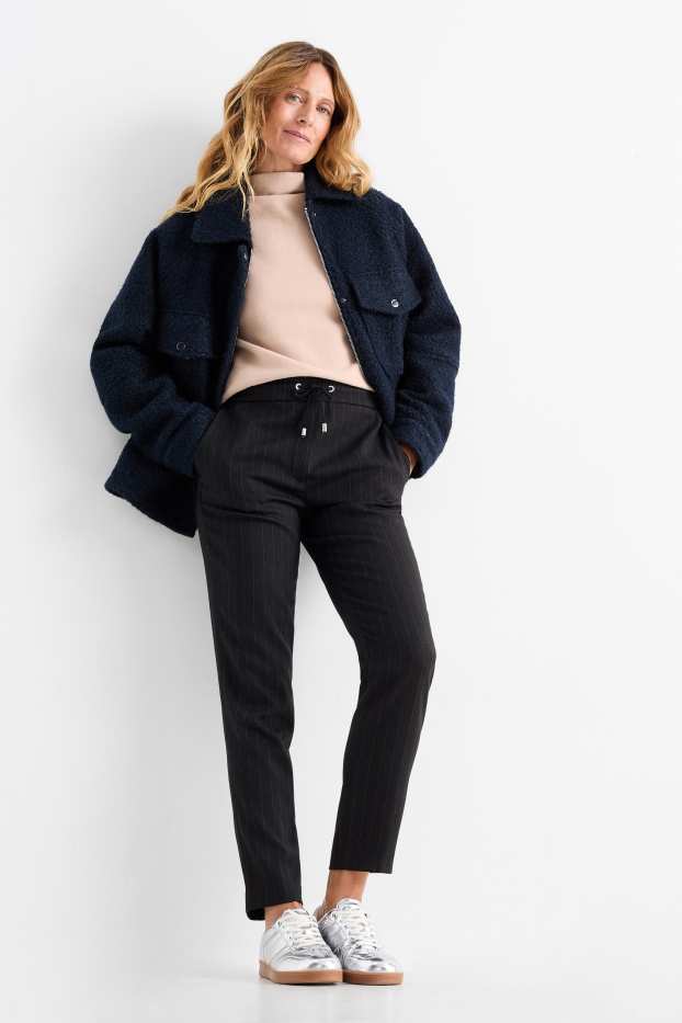 Dames - Pantalon - high waist - tapered fit - krijtstrepen - donkerblauw