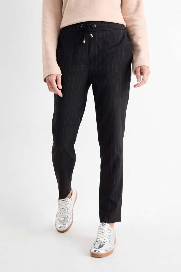 Dames - Pantalon - high waist - tapered fit - krijtstrepen - donkerblauw