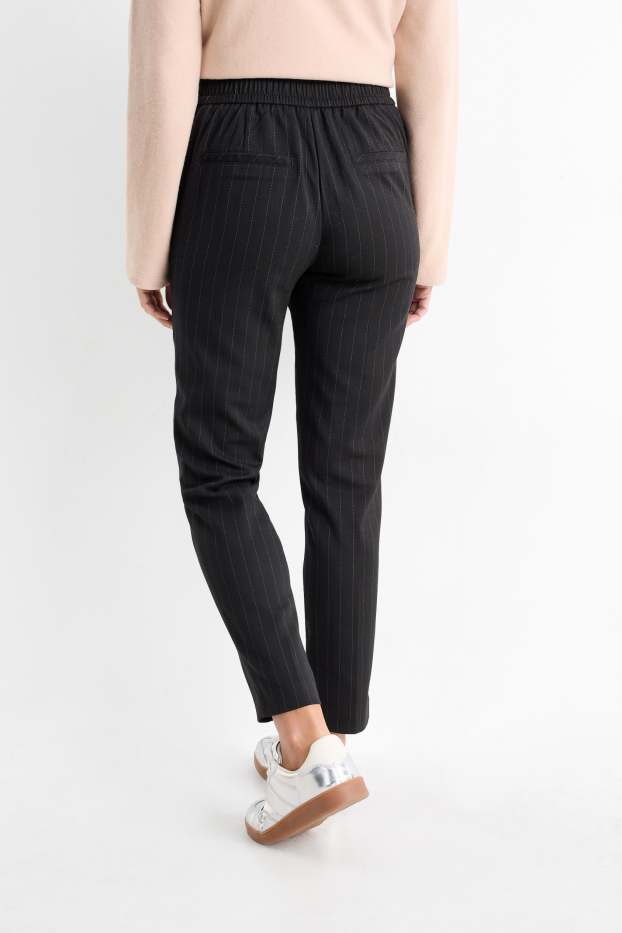 Dames - Pantalon - high waist - tapered fit - krijtstrepen - donkerblauw