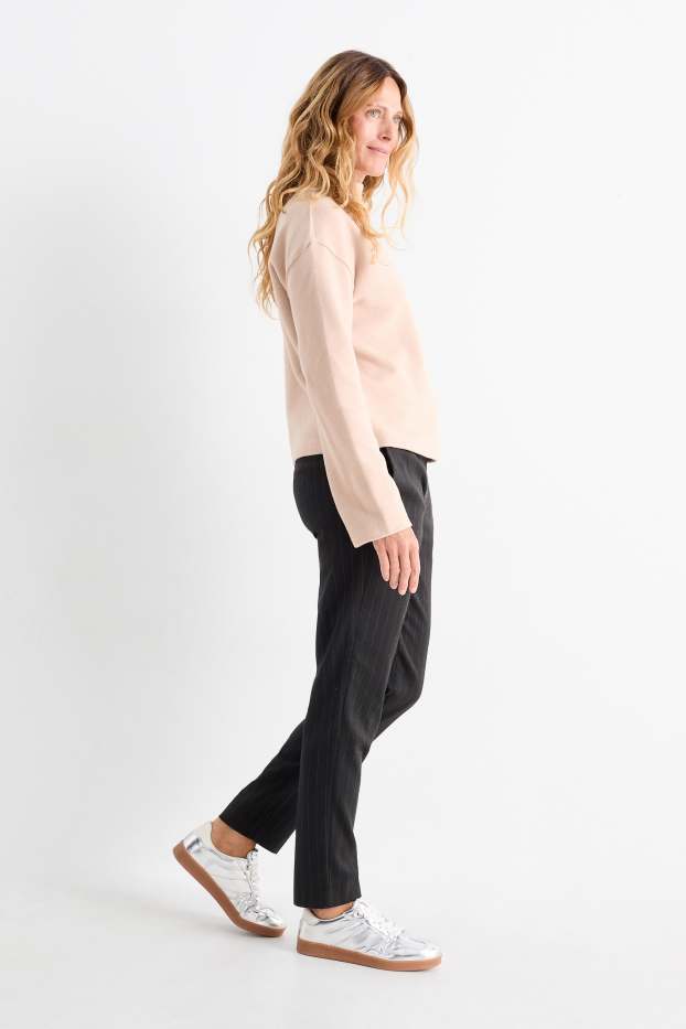 Dames - Pantalon - high waist - tapered fit - krijtstrepen - donkerblauw