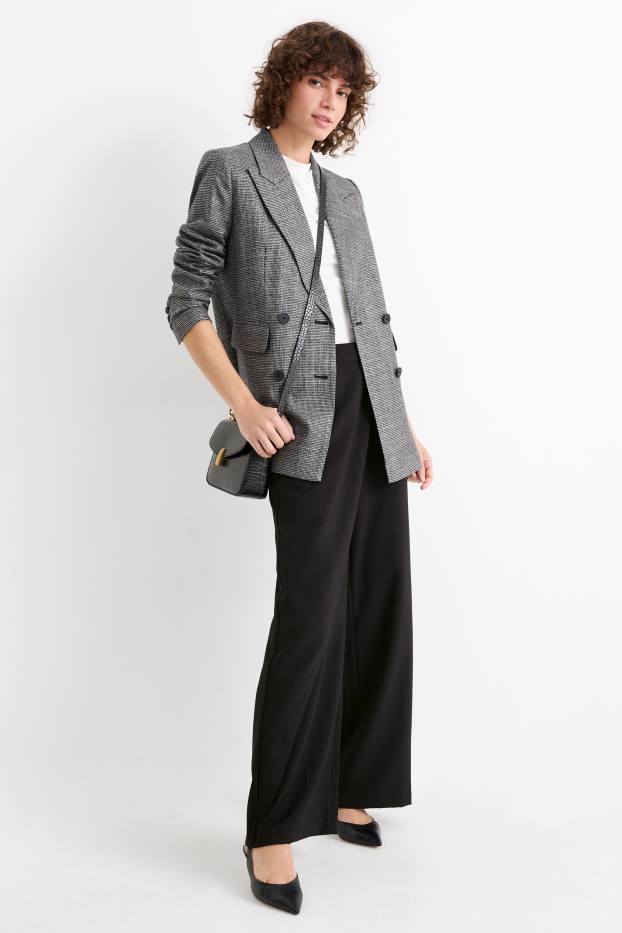 Dona - Pantalons de tela - high waist - wide leg - negre