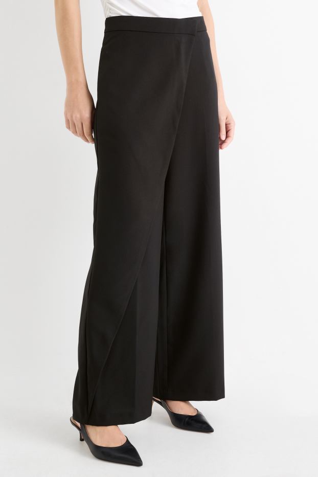 Dona - Pantalons de tela - high waist - wide leg - negre