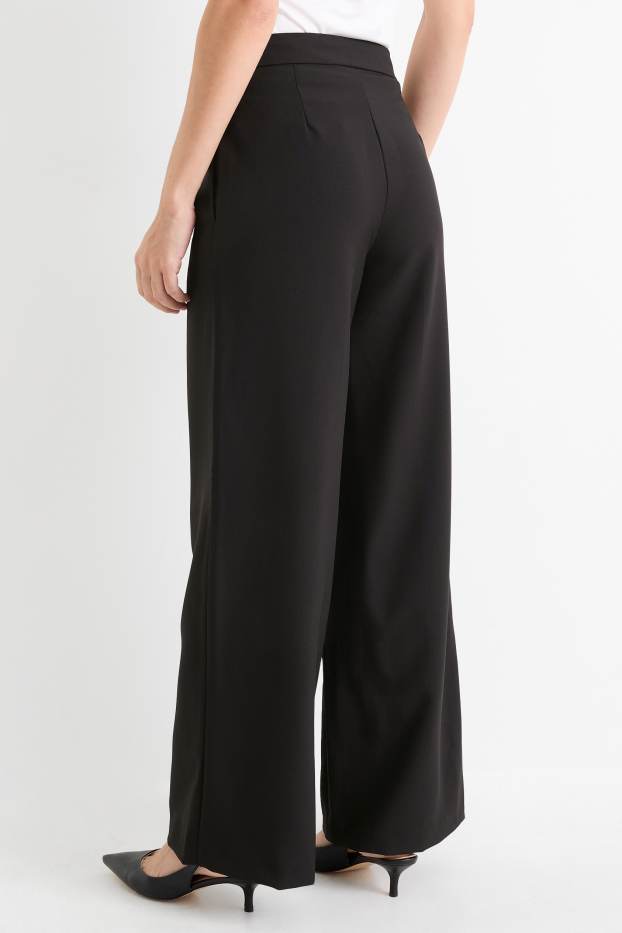 Dona - Pantalons de tela - high waist - wide leg - negre