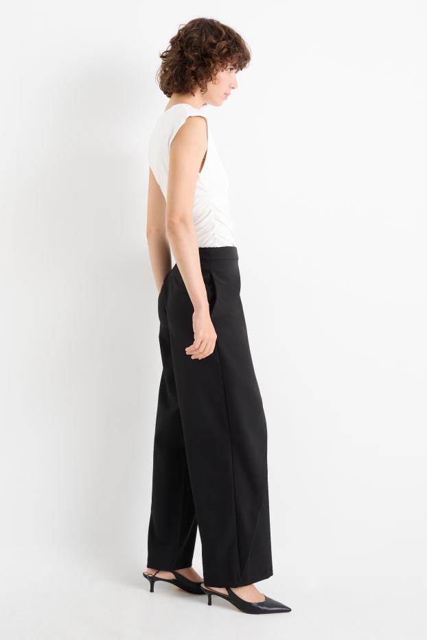 Dona - Pantalons de tela - high waist - wide leg - negre