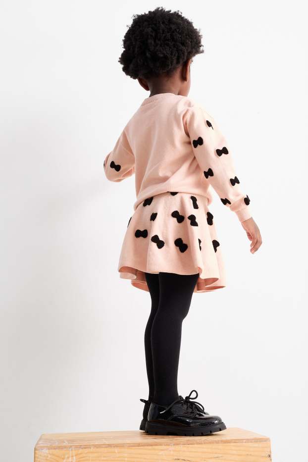Enfants filles - Nœuds - ensemble - pullover et jupe - 2 pièces - rose