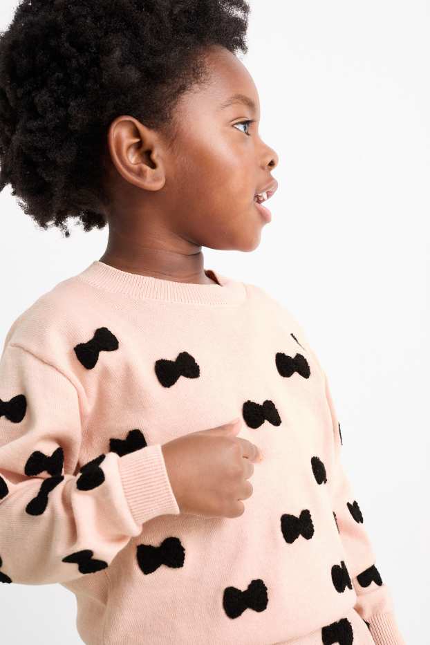 Enfants filles - Nœuds - ensemble - pullover et jupe - 2 pièces - rose