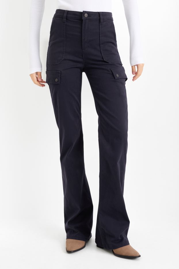 Dona - Pantalons de tela - high waist - bootcut fit - blau fosc