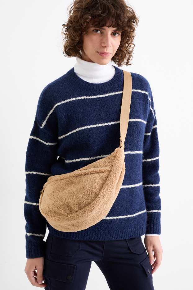 Dames - Schoudertas van teddybont - beige