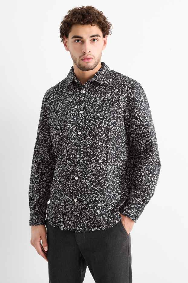 Uomo - Camicia - regular fit - collo all'italiana - fantasia - nero