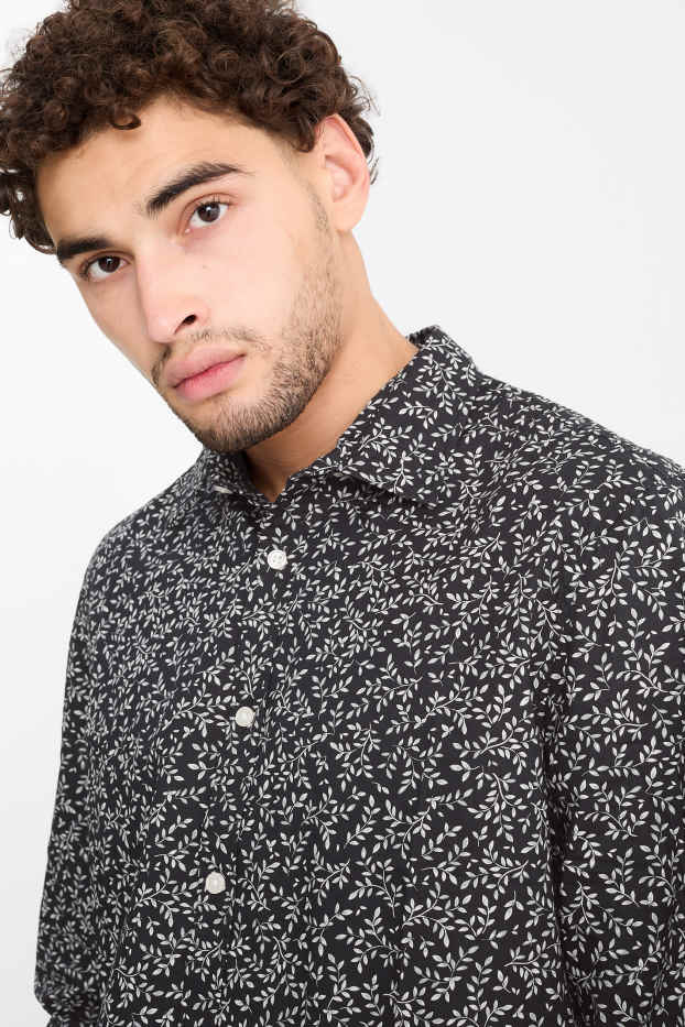 Uomo - Camicia - regular fit - collo all'italiana - fantasia - nero
