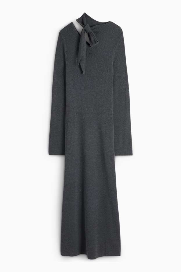 Dona - Vestit de punt de mitja amb nus - acanalat - gris fosc