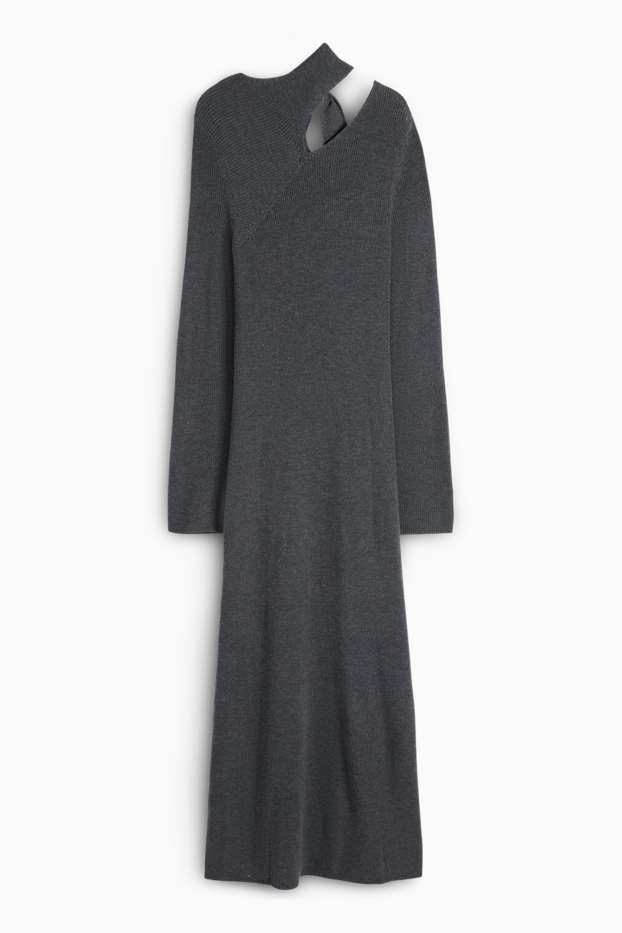 Dona - Vestit de punt de mitja amb nus - acanalat - gris fosc