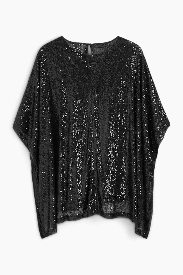 Damen - Pailletten-Cape mit Gürtel - glänzend - schwarz
