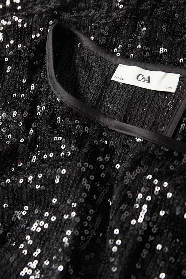Damen - Pailletten-Cape mit Gürtel - glänzend - schwarz