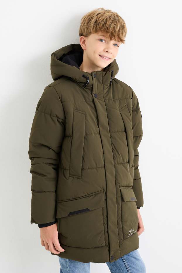 Bambini - Giacca trapuntata con cappuccio - idrorepellente - verde scuro