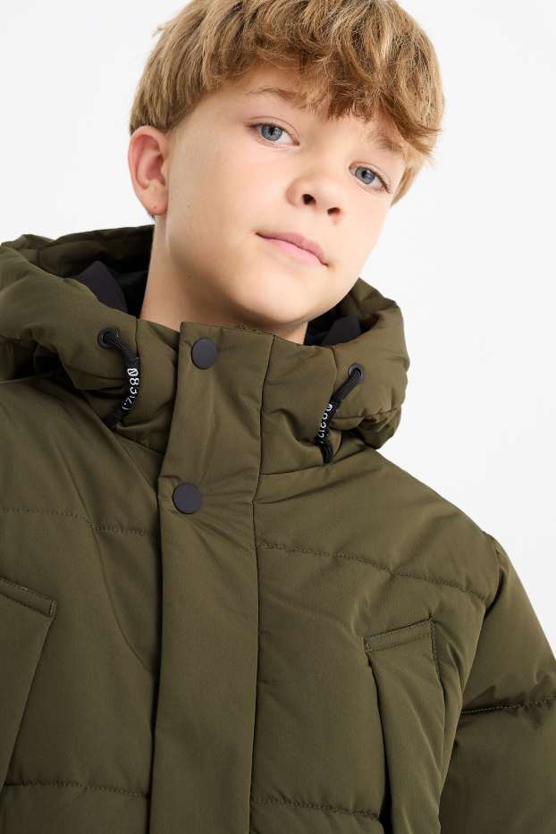 Bambini - Giacca trapuntata con cappuccio - idrorepellente - verde scuro