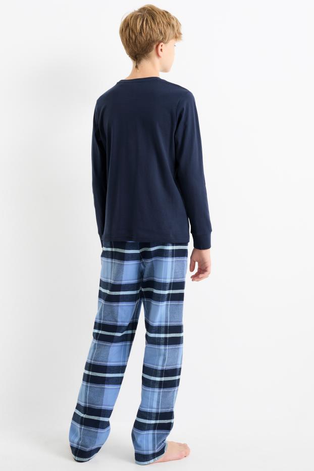 Kinderen: jongens - Gaming - pyjama met flanellen broek - donkerblauw