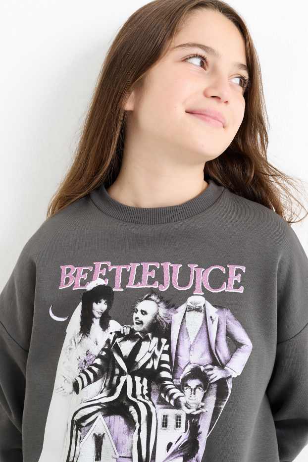 Enfants filles - Halloween - Beetlejuice - sweat - gris foncé