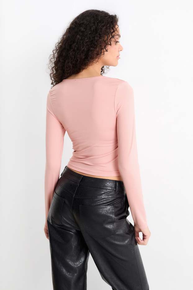 Damen - Crop Langarmshirt - dunkelrosa