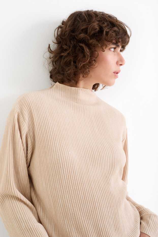 Damen - Langarmshirt - gerippt - beige