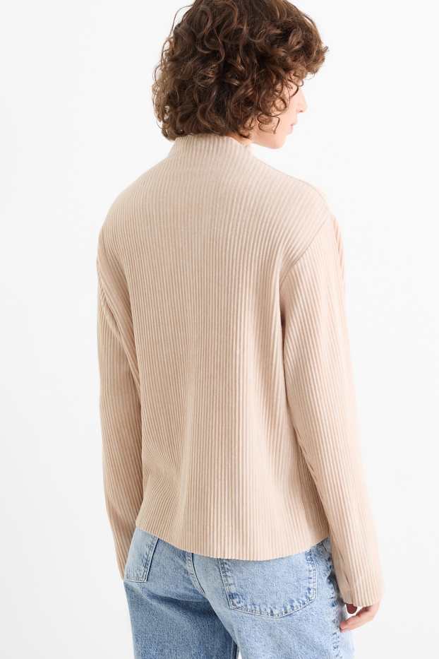 Damen - Langarmshirt - gerippt - beige