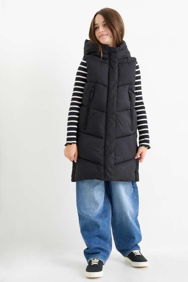 Bambine - Gilet trapuntato con cappuccio - nero