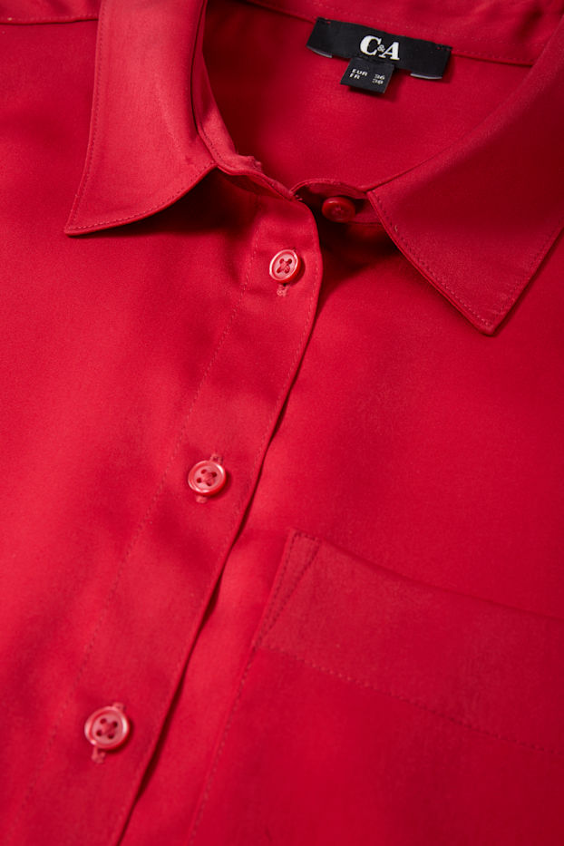 Women - Satin blouse - dark red