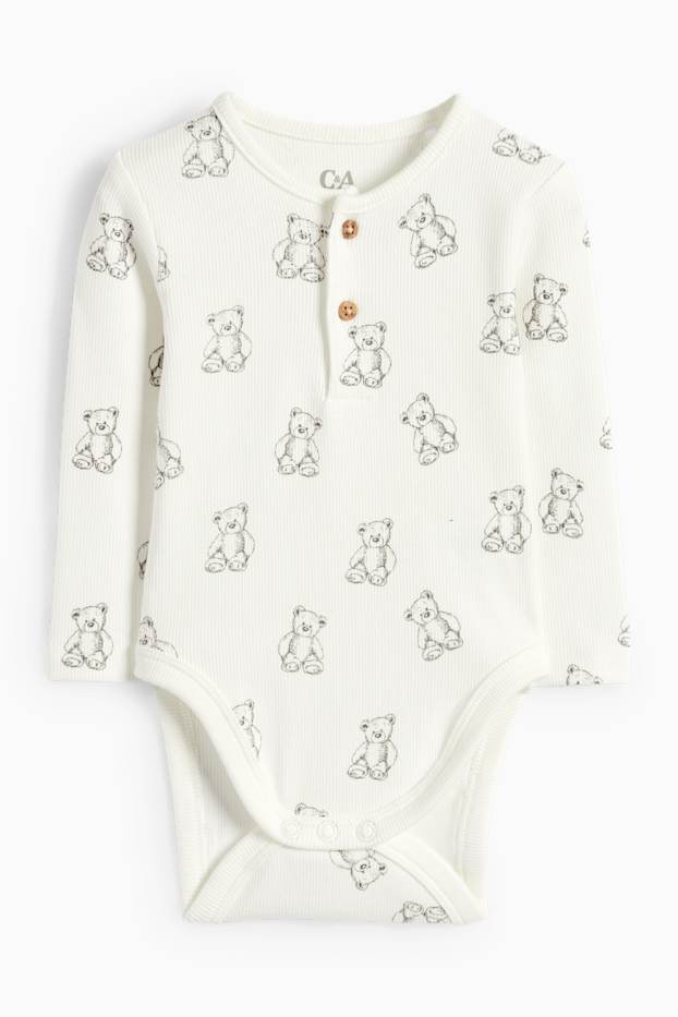 Unisexe - Oursons - body bébé - côtelé - blanc crème