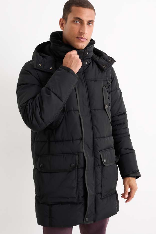 Home - Jaqueta embuatada amb caputxa - impermeable - negre