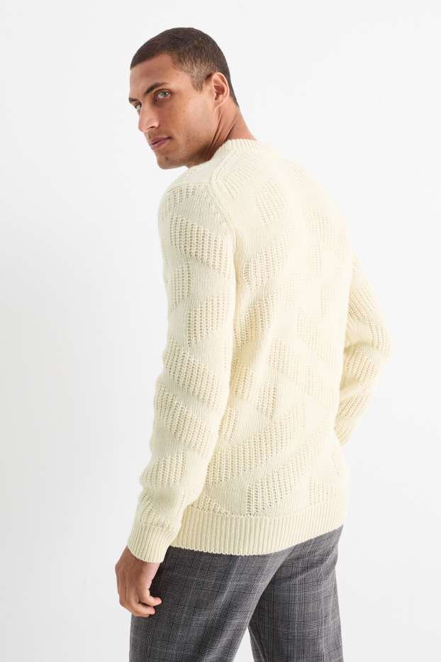Pánské - Svetr - vlněná směs - ze strukturovaného materiálu - krémově bílá
