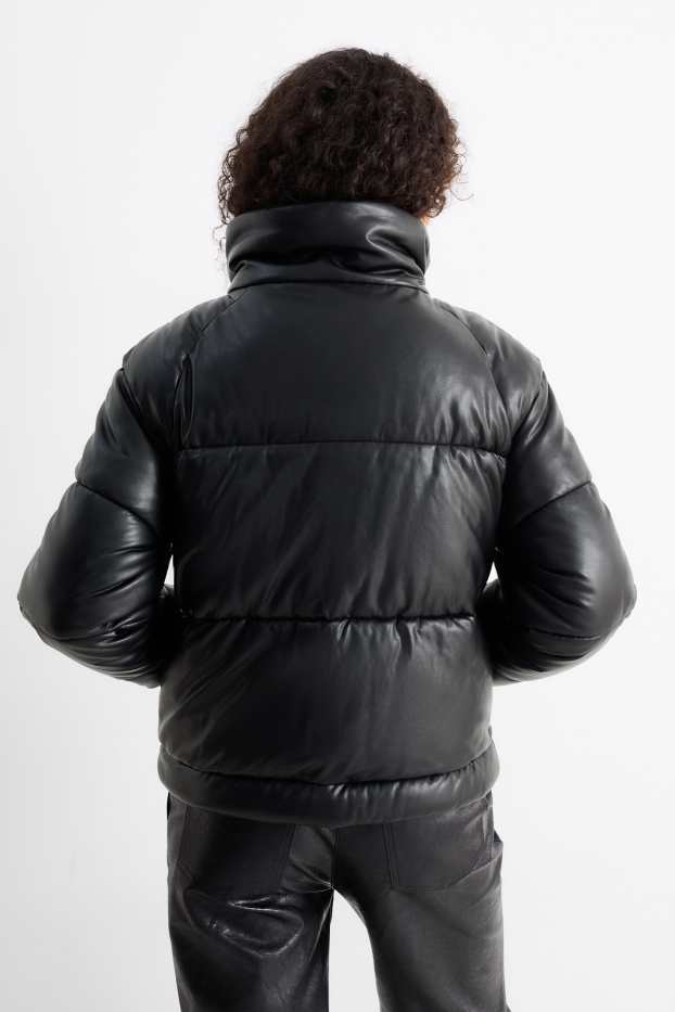 Women - Quilted jacket - faux leather - black