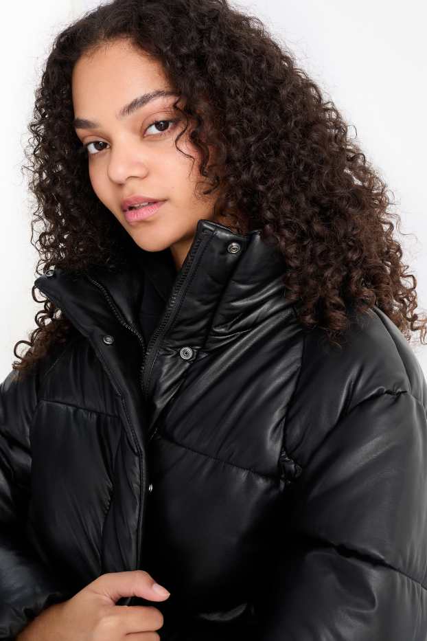 Women - Quilted jacket - faux leather - black