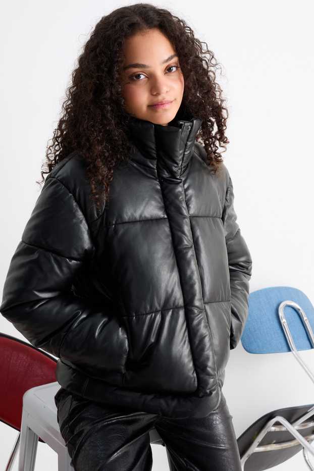 Women - Quilted jacket - faux leather - black