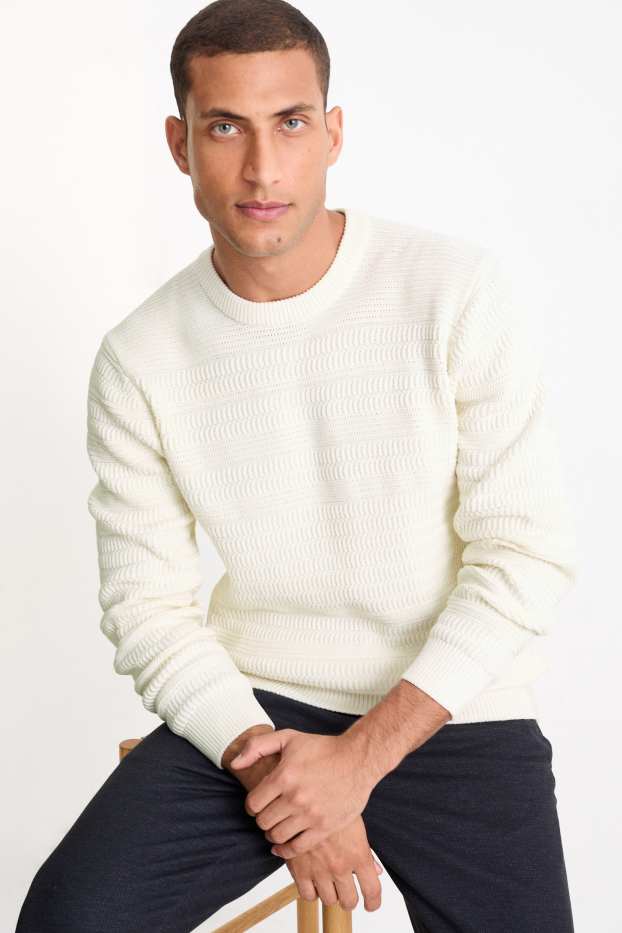 Herren - Pullover - strukturiert - weiss