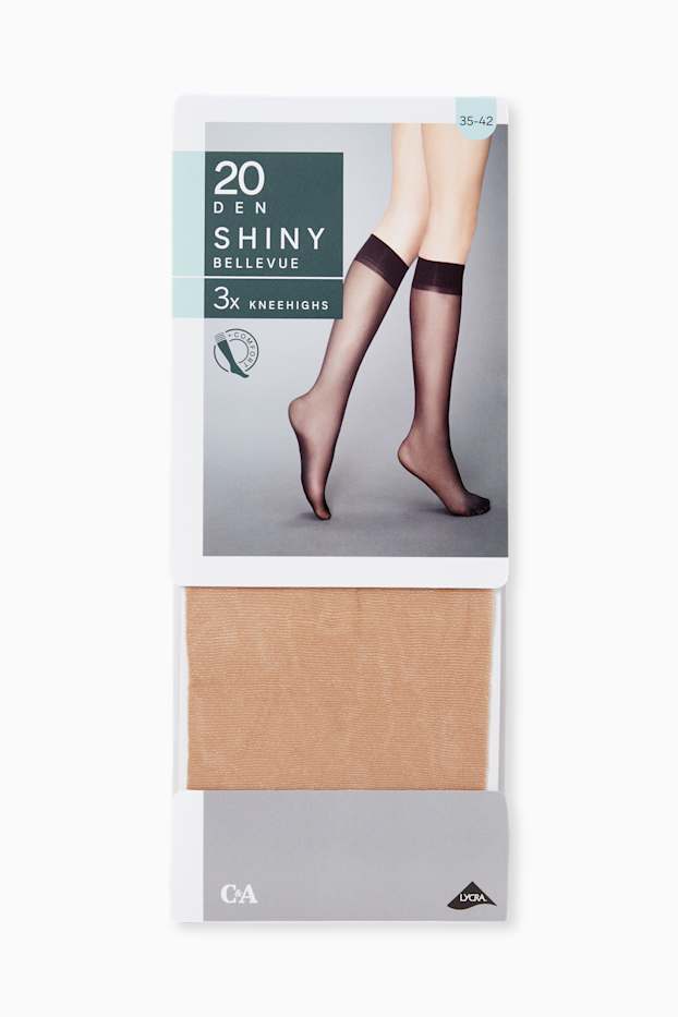 Damen - Multipack 3er - Feinkniestrümpfe - LYCRA® - 20 DEN - braun