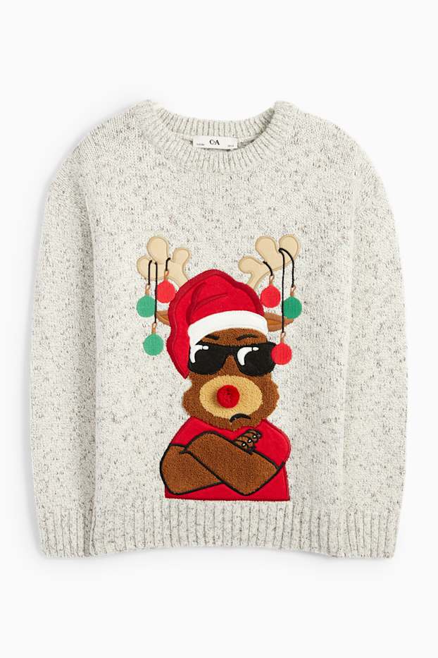 Kinderen: jongens - Rendier Rudolf - trui voor de kerst - licht grijs-mix