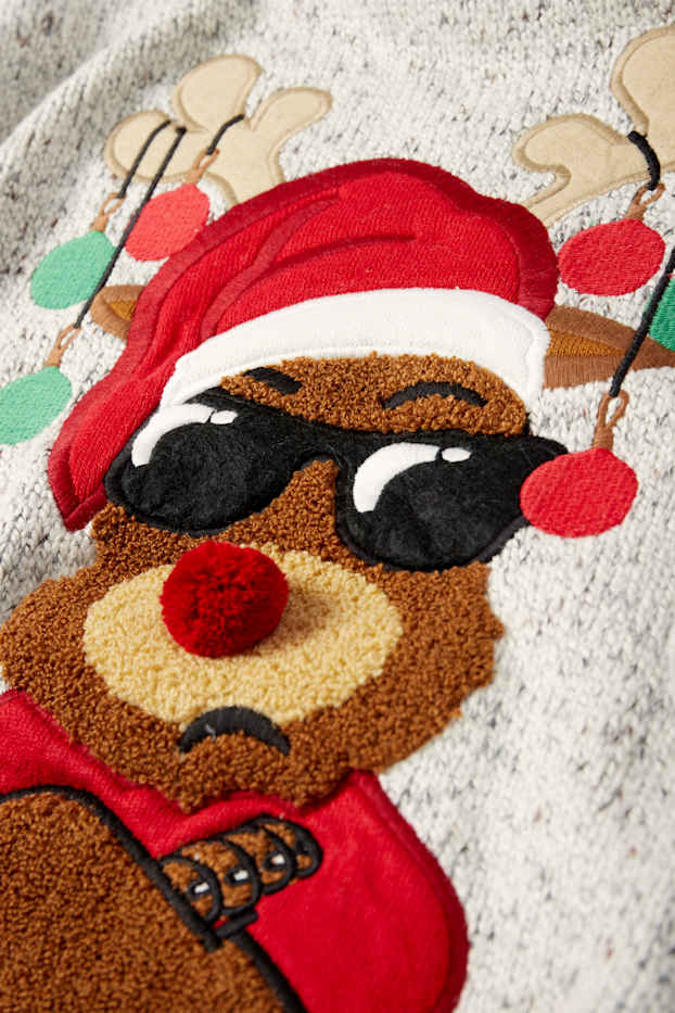 Kinderen: jongens - Rendier Rudolf - trui voor de kerst - licht grijs-mix