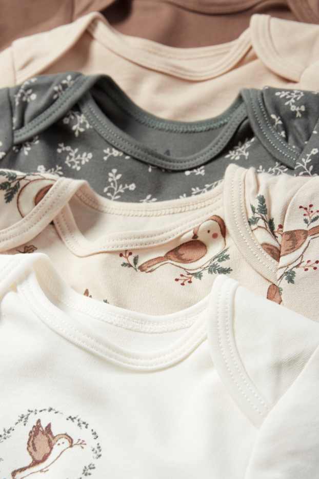 Bébés filles - Lot de 5 - petites fleurs et petits oiseaux - bodys bébé - gris / beige