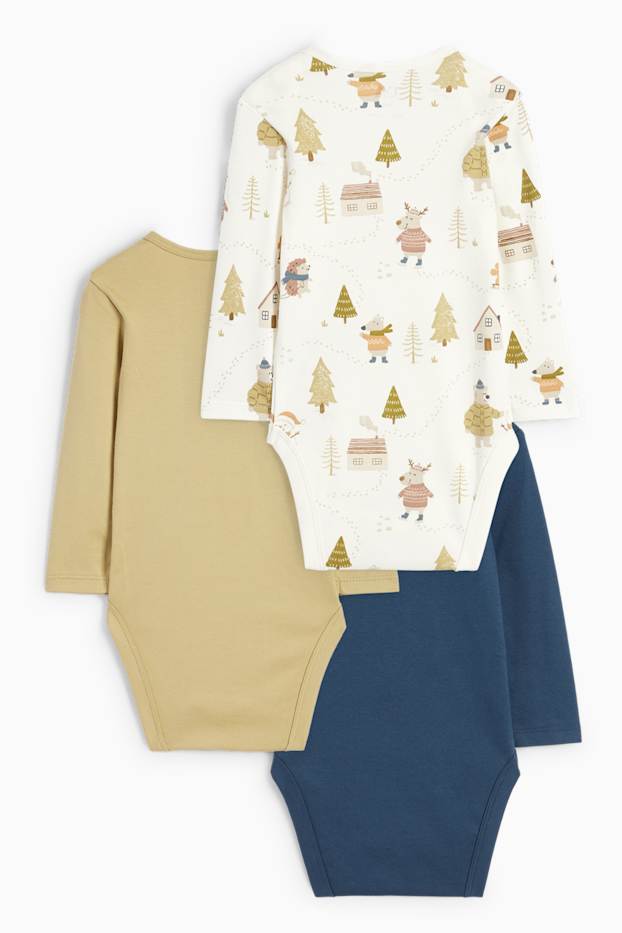 Baby: jongens - Set van 3 - bosdieren - rompertje - blauw / beige