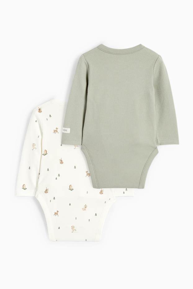 Unisex - Paquet de 2 - animals del bosc - bodi encreuat - blanc/gris