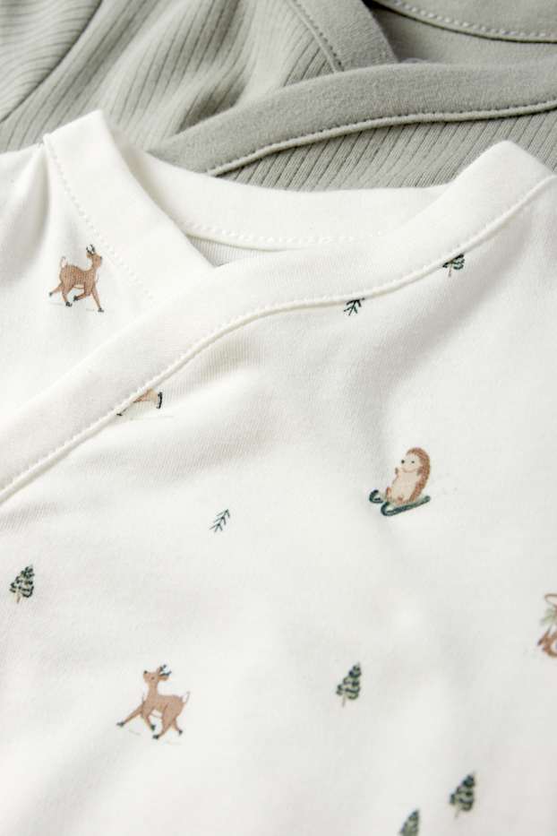 Unisex - Paquet de 2 - animals del bosc - bodi encreuat - blanc/gris