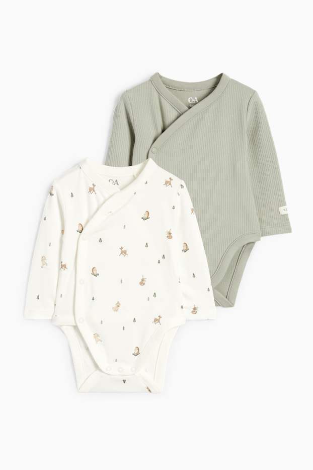 Unisex - Paquet de 2 - animals del bosc - bodi encreuat - blanc/gris