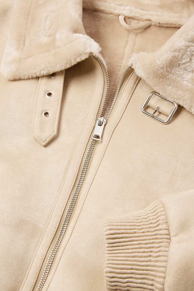 Donna - Giacca effetto montone - similpelle scamosciata - beige melange