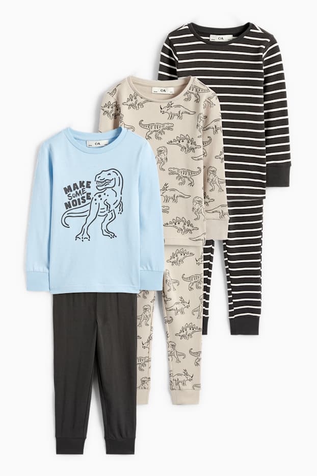 Kinder Jungen - Mulitpack 3er - Dino - Pyjama - 6 teilig - beige