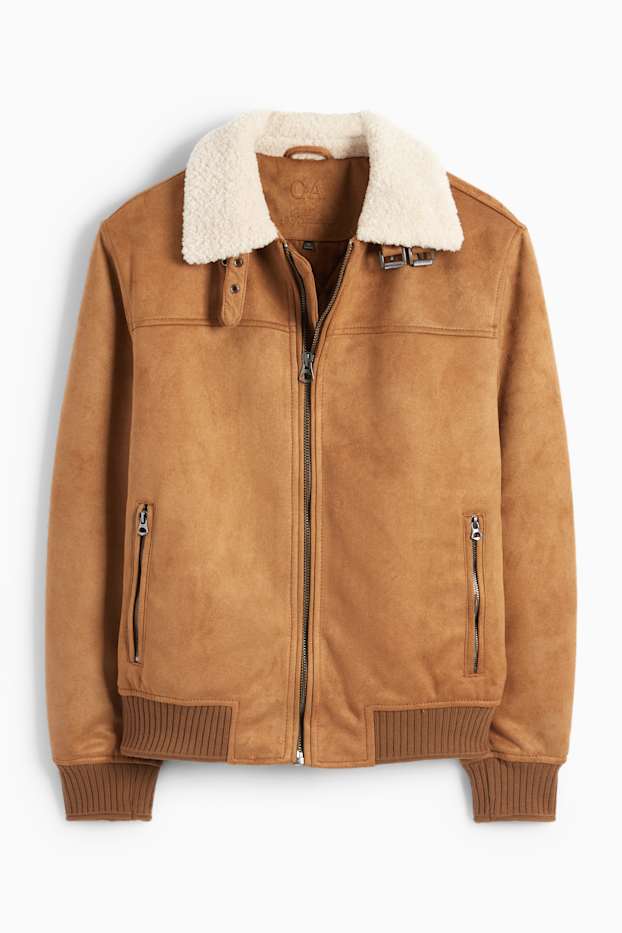 Men - Bomber jacket - faux leather - light brown