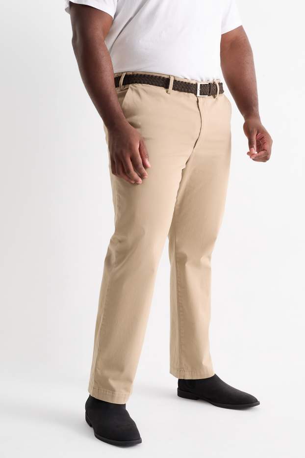 Pánské - Kalhoty chino s páskem - regular fit - béžová