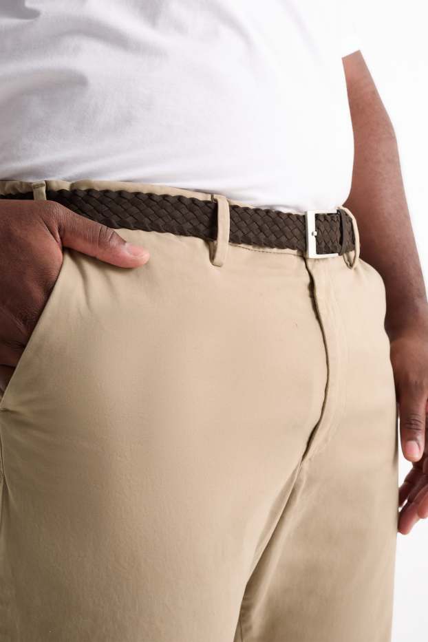 Pánské - Kalhoty chino s páskem - regular fit - béžová